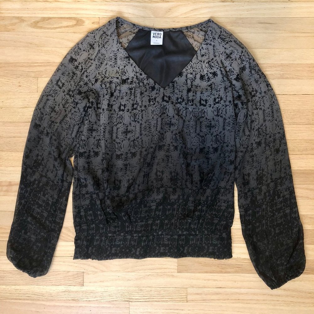 VERO MODA - Seer sleeved v neck blouse black small